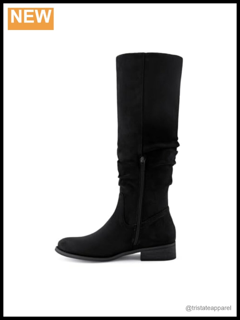 Womens Knee High Slouch Flat Low Heel Boots Ruched Faux Suede Pointed Toe - Picture 3 of 5